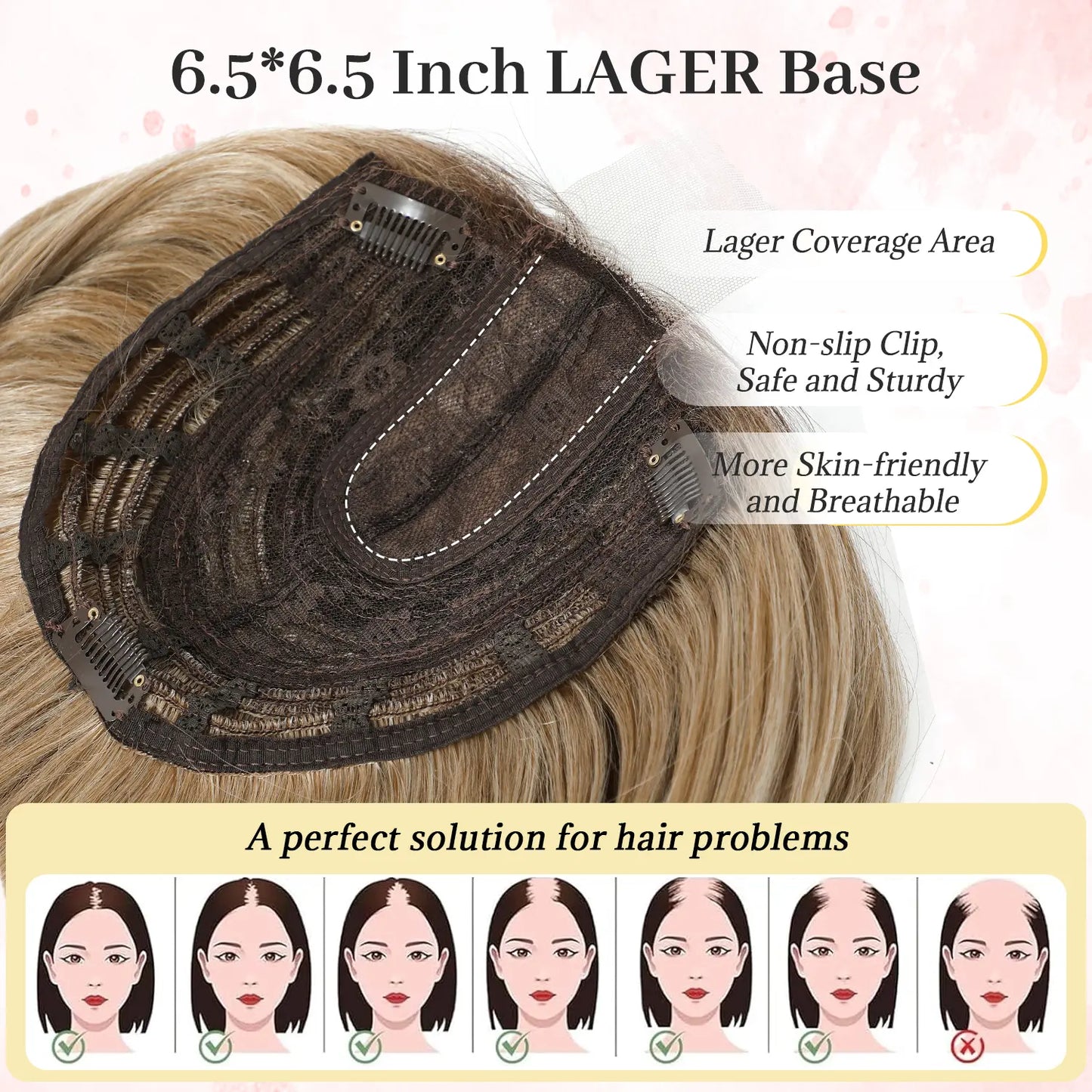 Large Base Hair Topper with Bangs – Synthetic Hair Piece for Thinning Hair