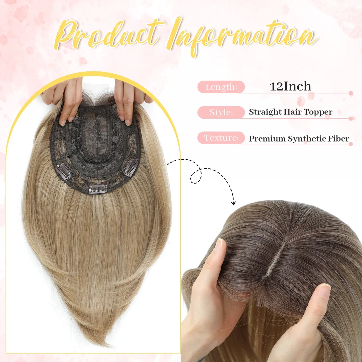 Large Base Hair Topper with Bangs – Synthetic Hair Piece for Thinning Hair