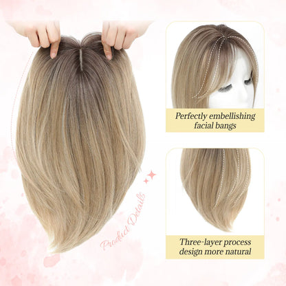 Large Base Hair Topper with Bangs – Synthetic Hair Piece for Thinning Hair