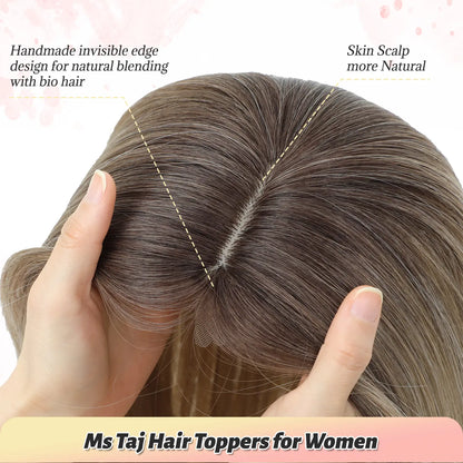 Large Base Hair Topper with Bangs – Synthetic Hair Piece for Thinning Hair