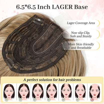 Large Base Hair Topper with Bangs – Synthetic Hair Piece for Thinning Hair