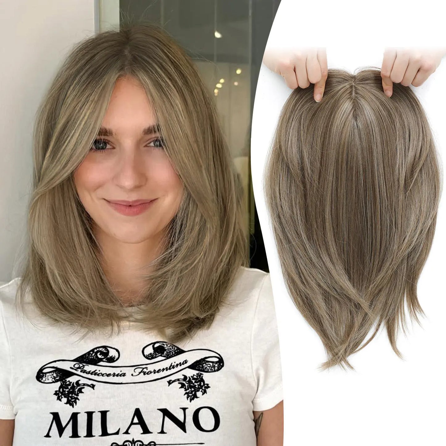 Large Base Hair Topper with Bangs – Synthetic Hair Piece for Thinning Hair