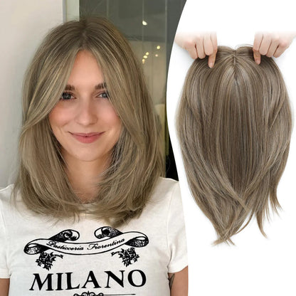 Large Base Hair Topper with Bangs – Synthetic Hair Piece for Thinning Hair