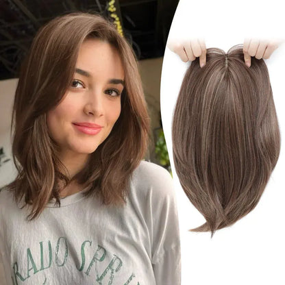 Large Base Hair Topper with Bangs – Synthetic Hair Piece for Thinning Hair