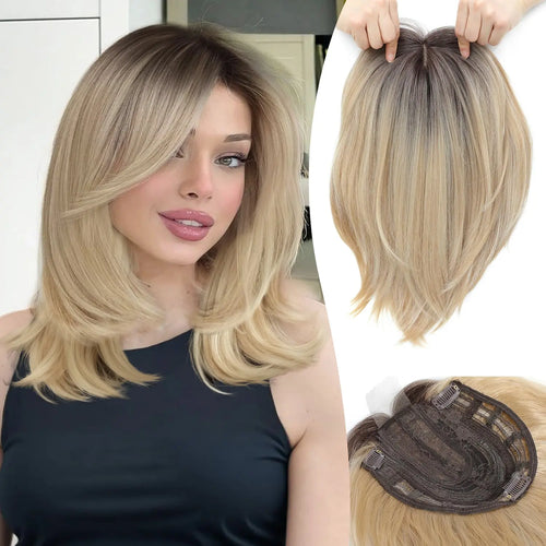 Large Base Hair Topper with Bangs – Synthetic Hair Piece for Thinning Hair