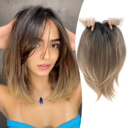 Large Base Hair Topper with Bangs – Synthetic Hair Piece for Thinning Hair