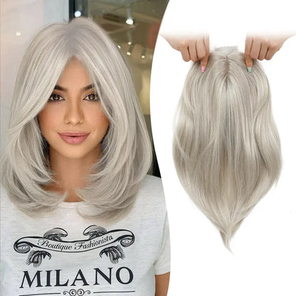 Large Base Hair Topper with Bangs – Synthetic Hair Piece for Thinning Hair