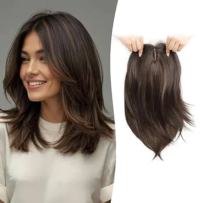 Large Base Hair Topper with Bangs – Synthetic Hair Piece for Thinning Hair